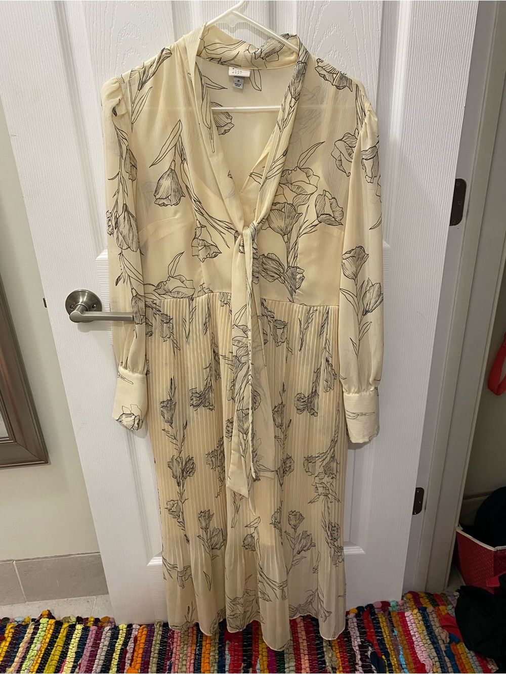 a new day Cream Floral Tie-Neck Long Sleeve Midi Dress